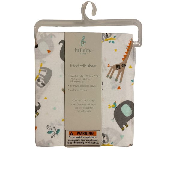 Lullaby Lane Fitted Crib Sheet - White Animal Print Standard Size - Picture 2 of 4